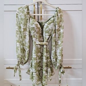 Sage Green White Floral Dress Small